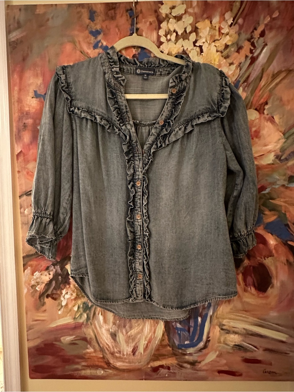 Democracy Women's Ruffle-Trim Denim Blouse